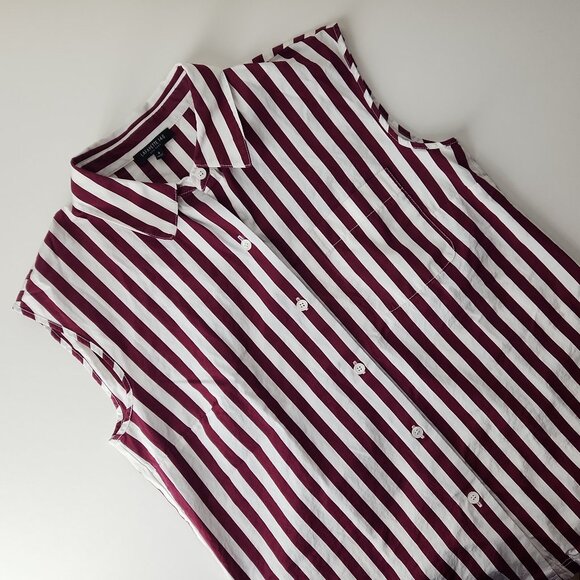 Lafayette 148 New York Yani Striped Top Sleeveless Button Up burgundy white sz 4 - Picture 4 of 7
